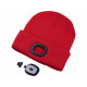 Čepice s čelovkou 4x45lm, USB nabíjení, červená, univerzální velikost
